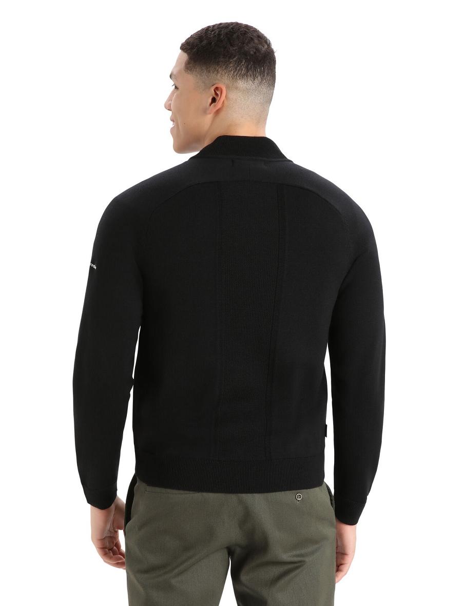 Black Men's Icebreaker City Label ZoneKnit™ Merino Insulated Knit Bomber Hoodie | USA 1265NWYB